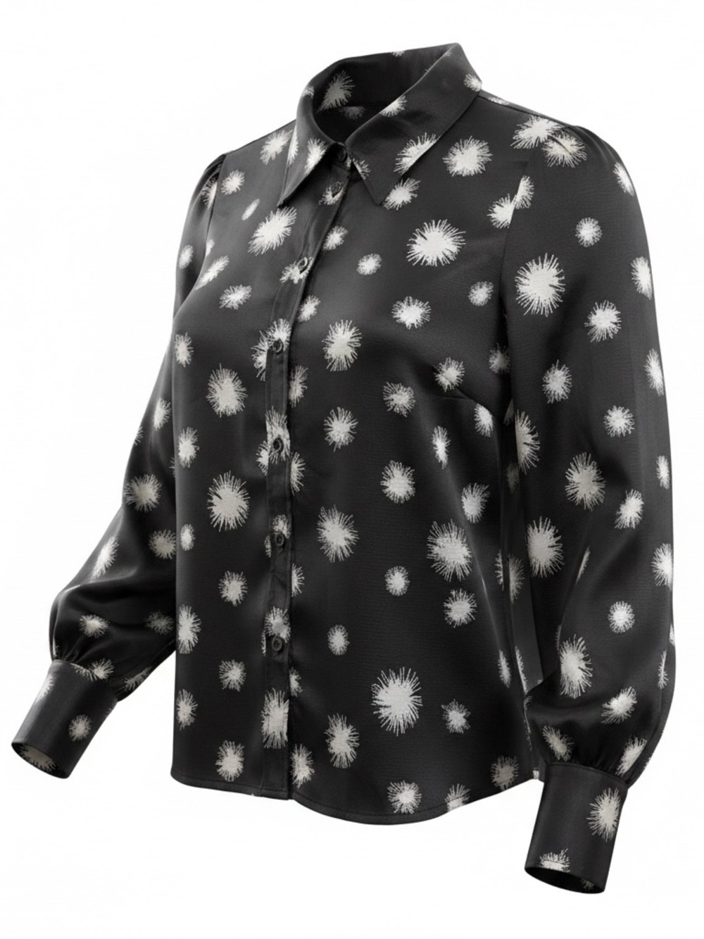 Who What Wear Black Button-Down Blouse with Cream Burst Print